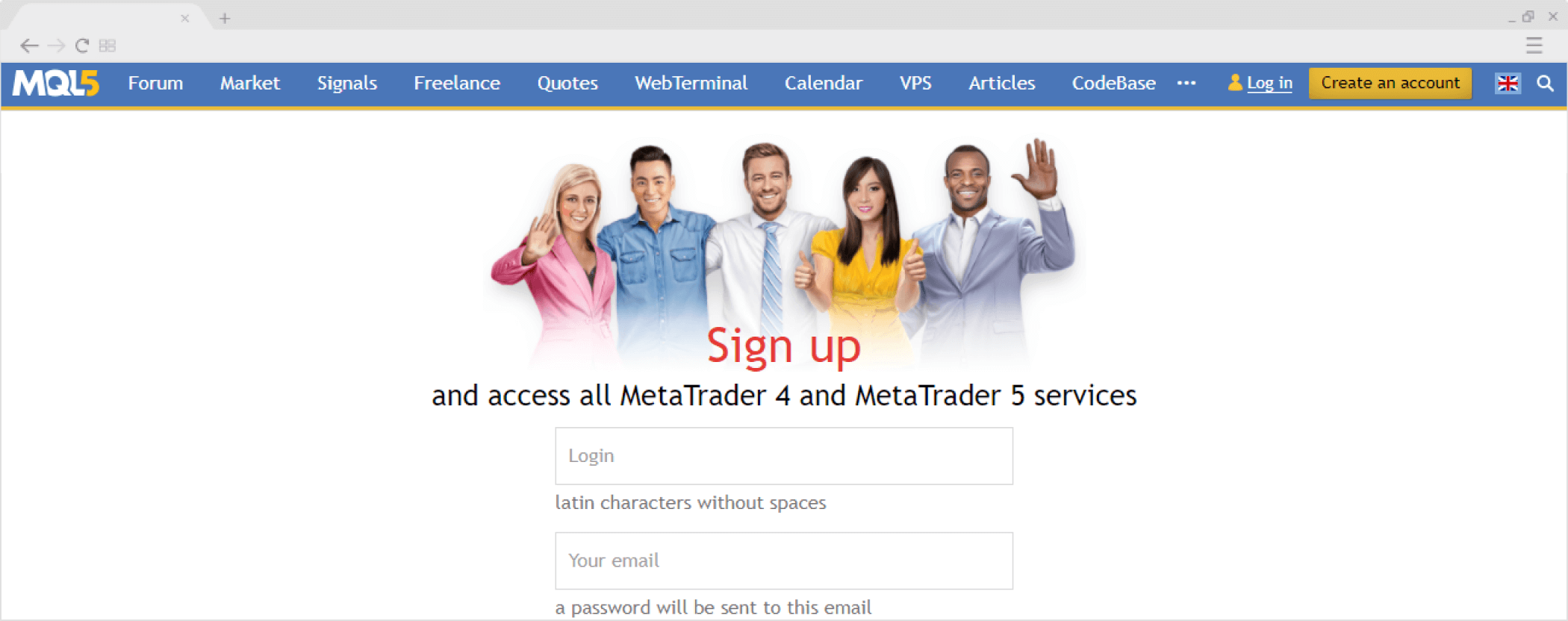 MQL5 website appears during installation