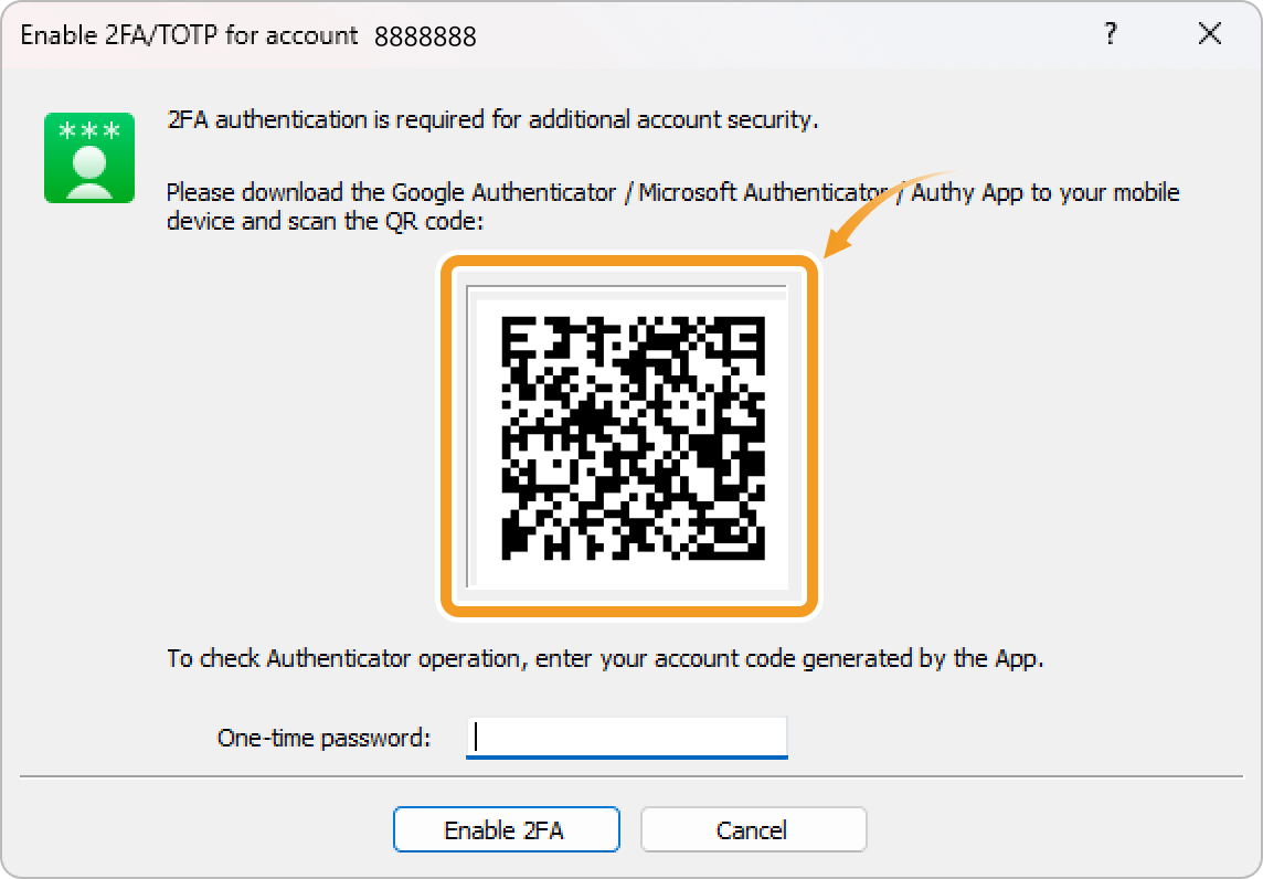 Scan the QR code for 2FA/TOTP