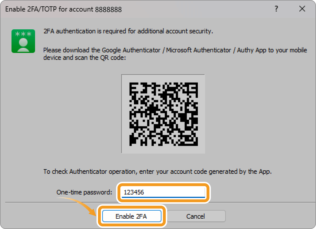 Enable 2FA/TOTP for account