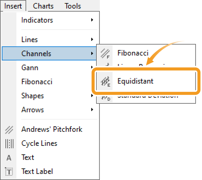 Draw an equidistant channel from the menu