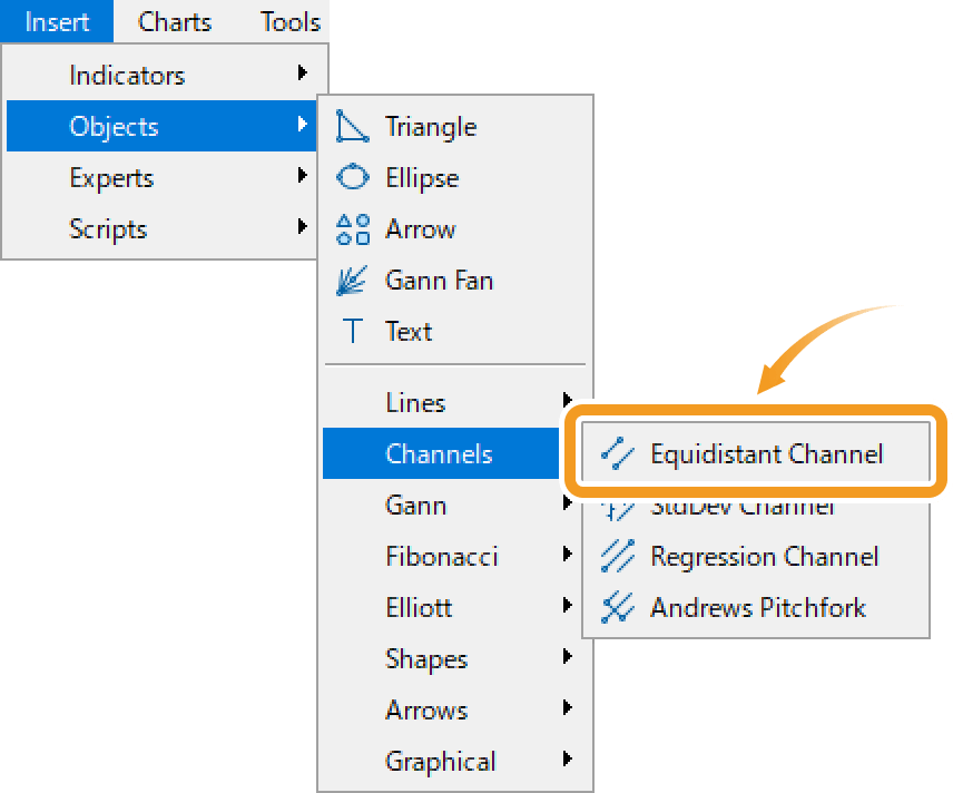 Draw an equidistant channel from the menu