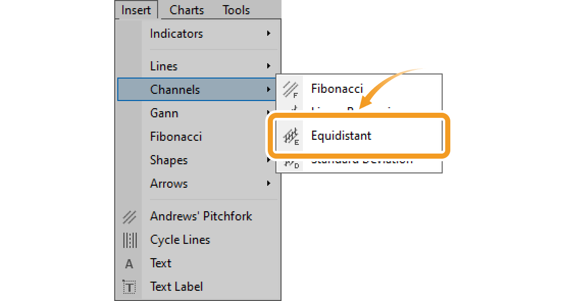 Draw an equidistant channel from the menu