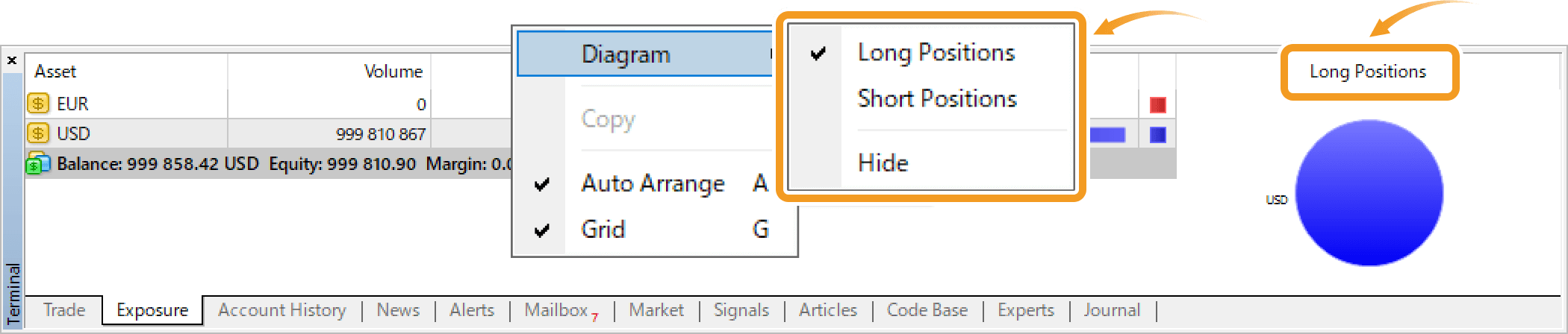 Switch the pie chart between long and short