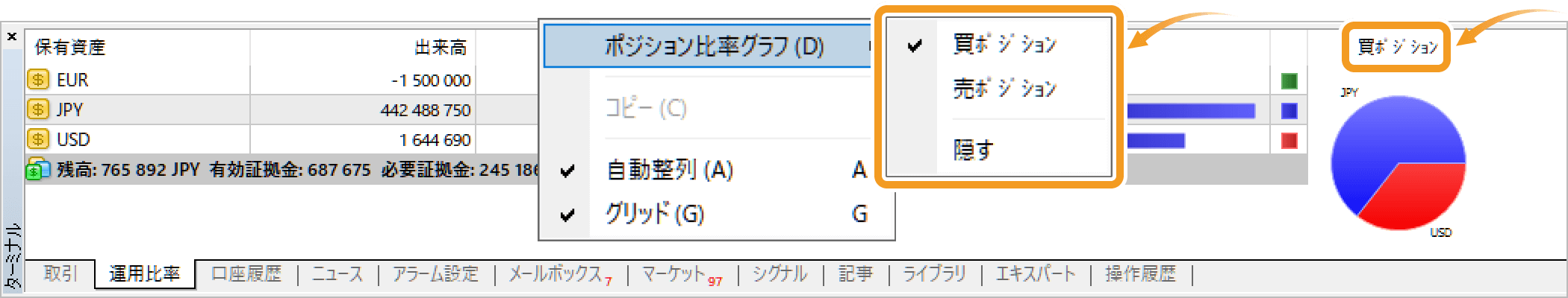 円ポジションの表示切り替え