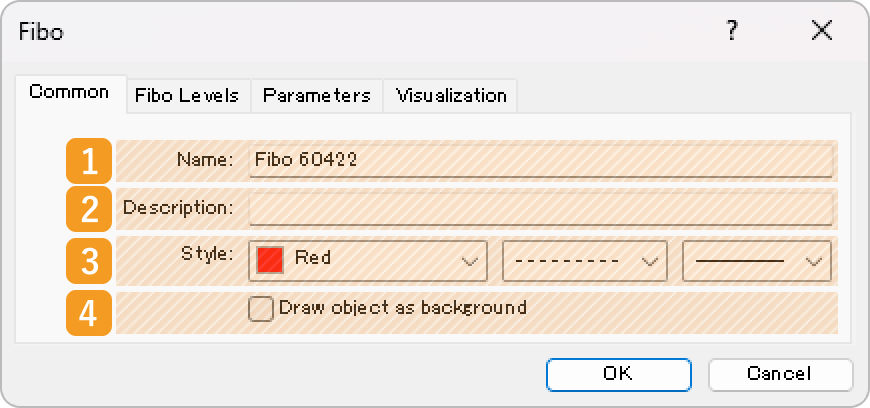 Common tab of the Fibonacci retracement