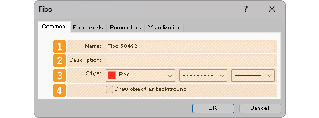 Common tab of the Fibonacci retracement