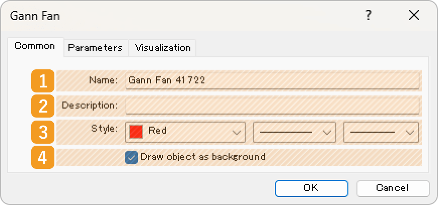 Common tab of the Gann fan