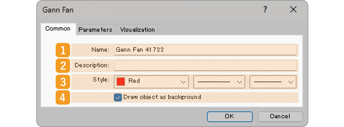 Common tab of the Gann fan