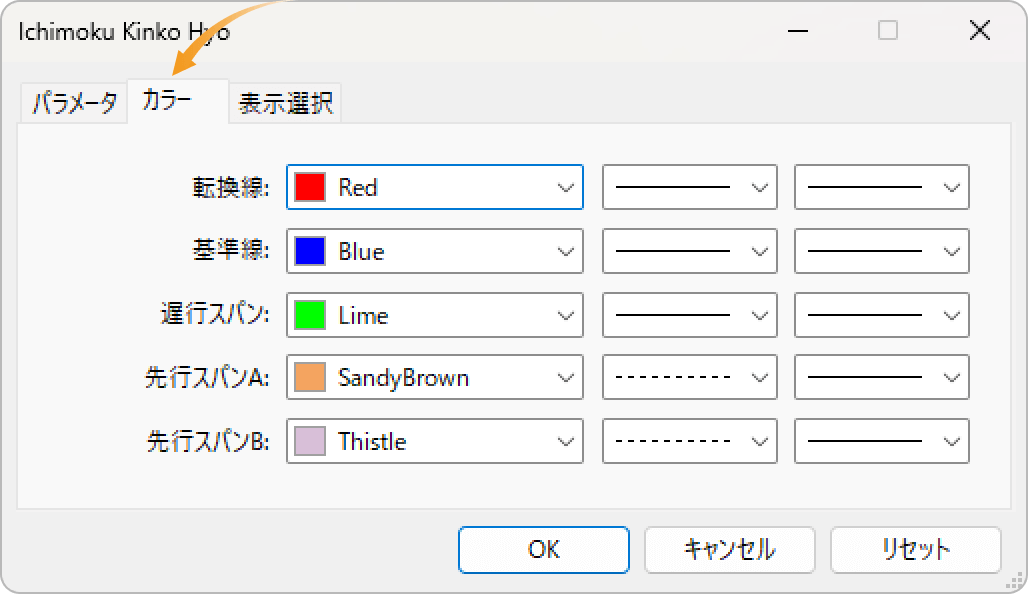 「カラー」タブの設定