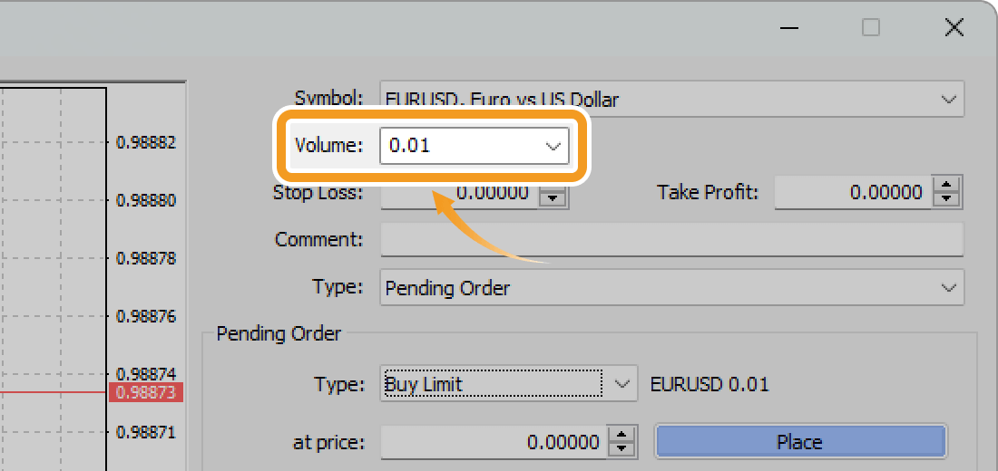 Set the trade volume for limit order