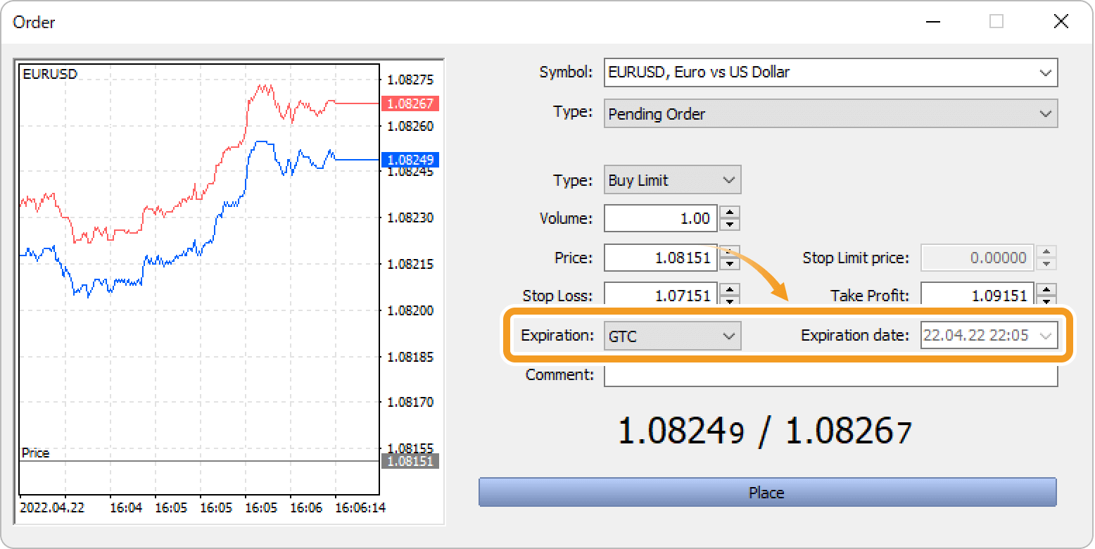 Set the expiration type for the limit/stop order