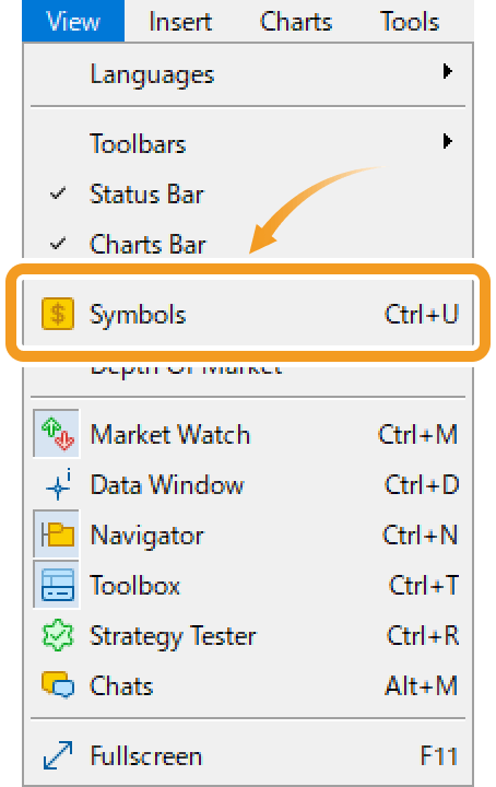 Click View on the menu and select Symbols