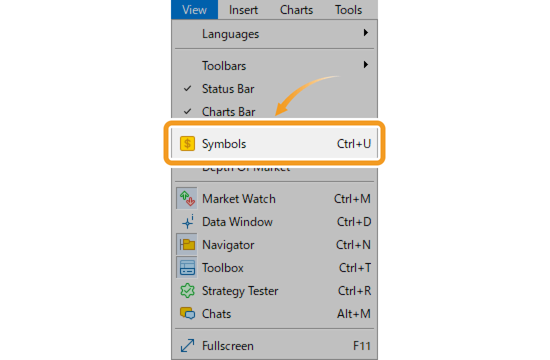 Click View on the menu and select Symbols