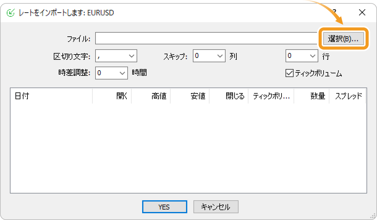 ヒストリカルデータのインポート