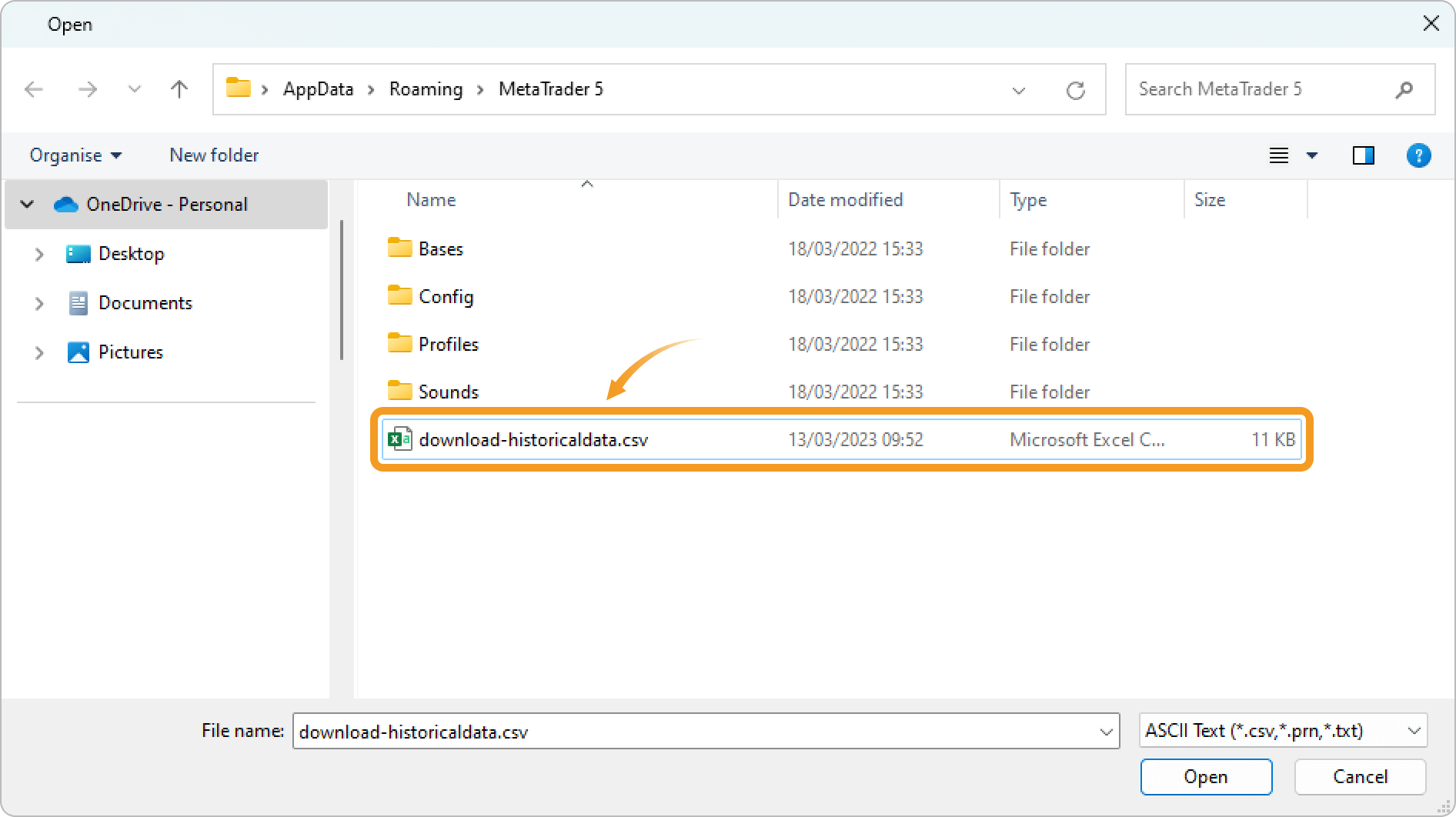 Select the data to import