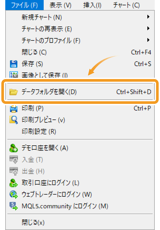 MT5データフォルダを開く