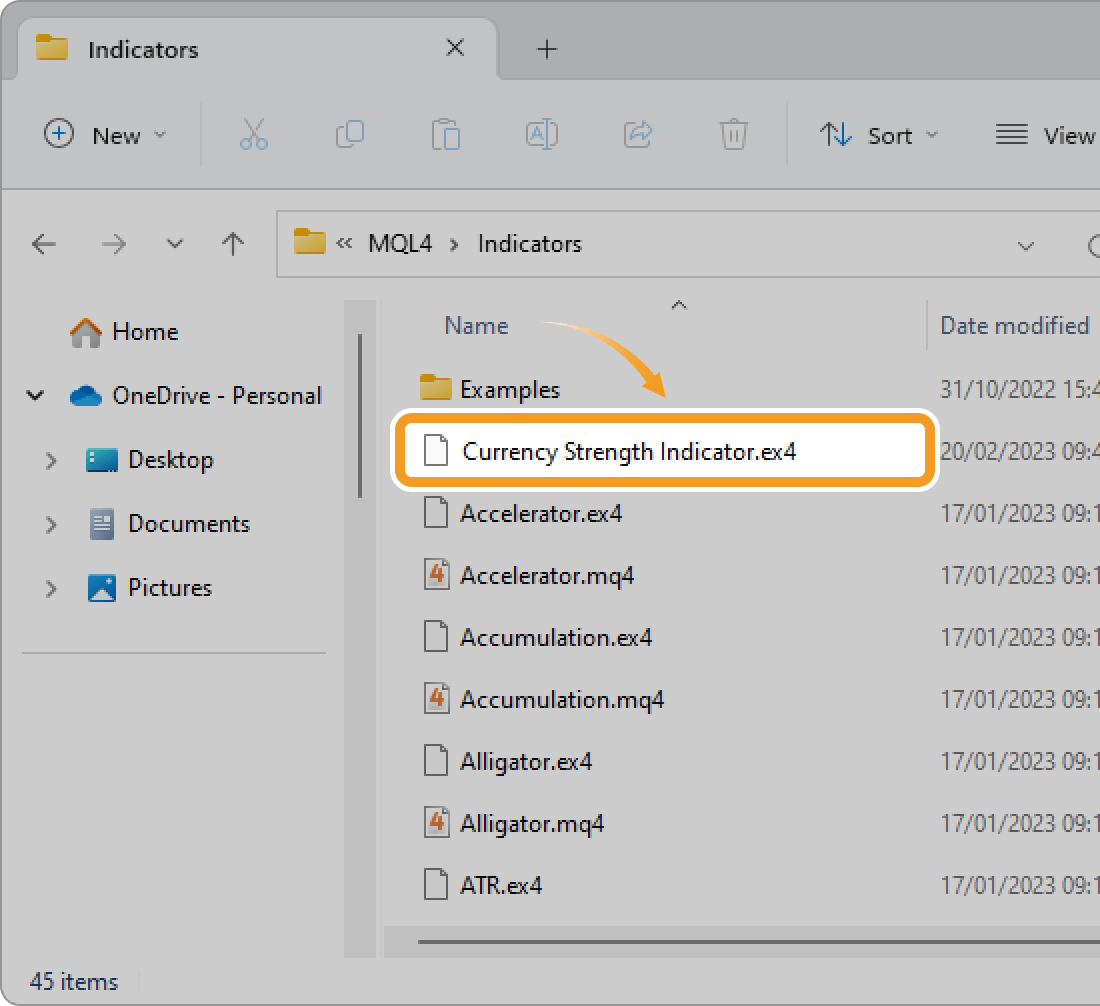 Save the custom indicator in the Indicators folder