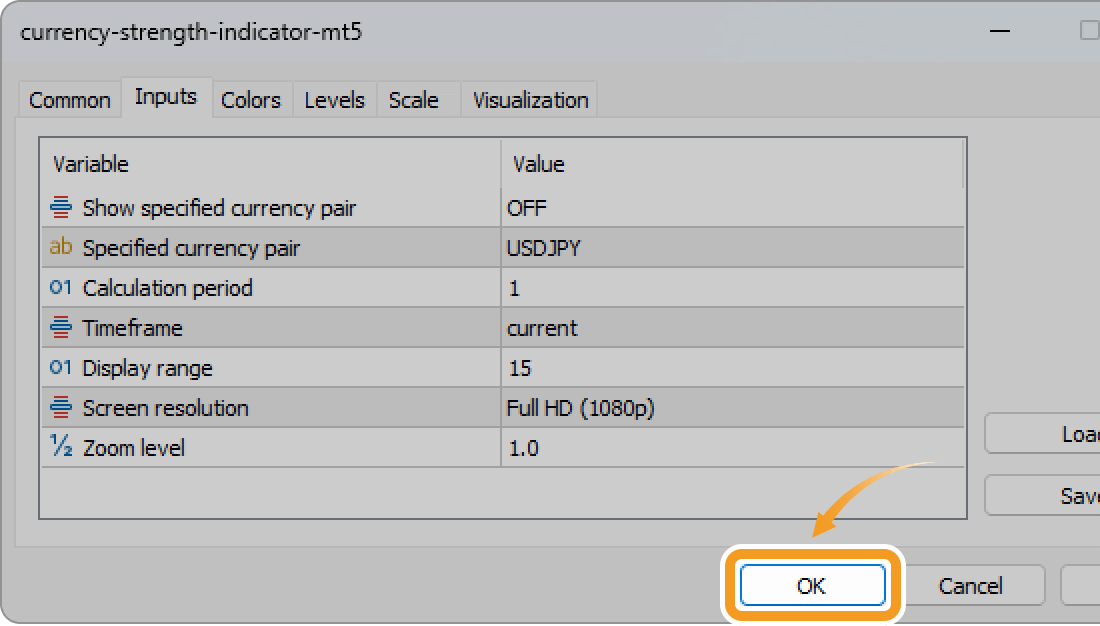 Set up the indicator