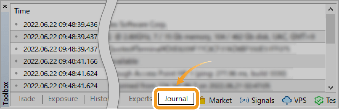 Click the Journal tab in the Toolbox