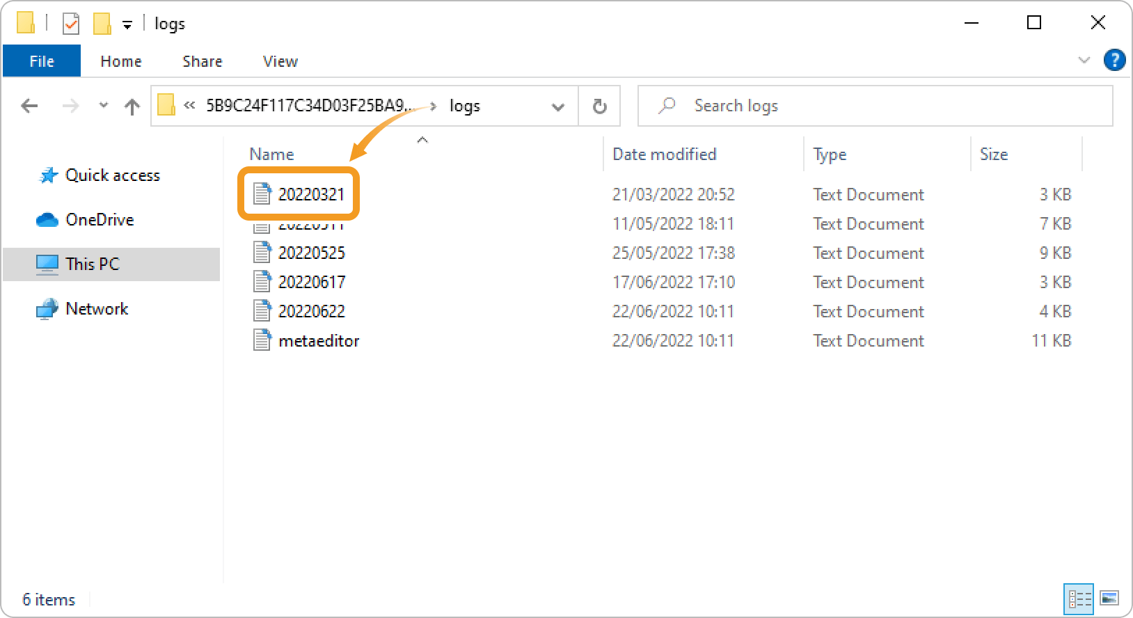 Double-click on the file to check from the list of the logs saved by day