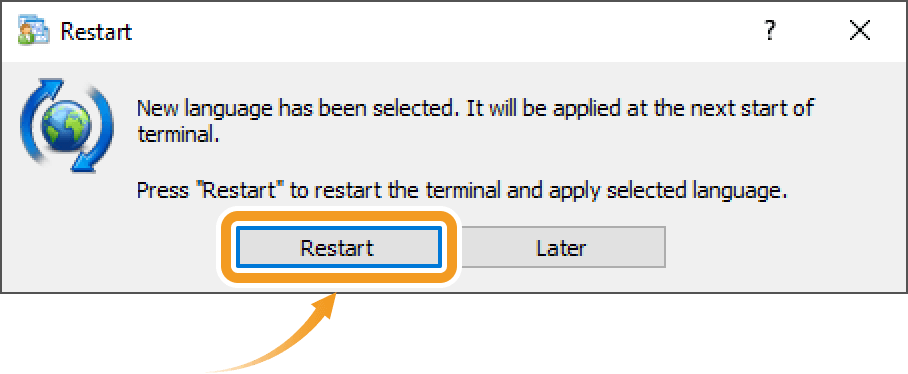 Language change dialog