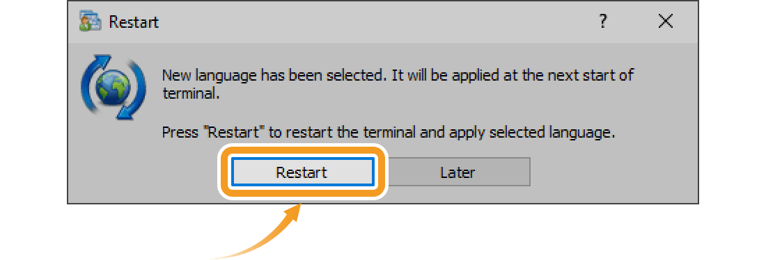 Language change dialog