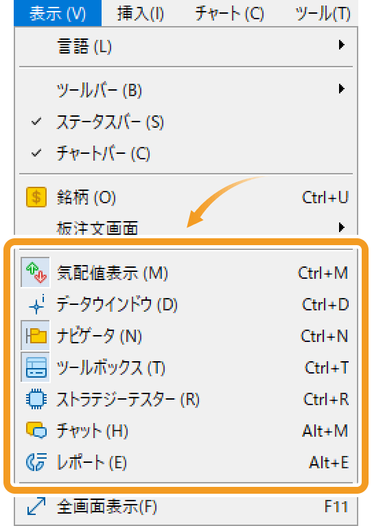 再表示させたい項目の選択