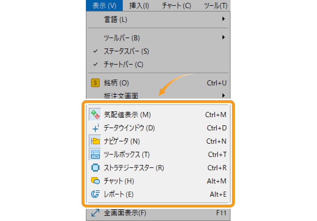 再表示させたい項目の選択