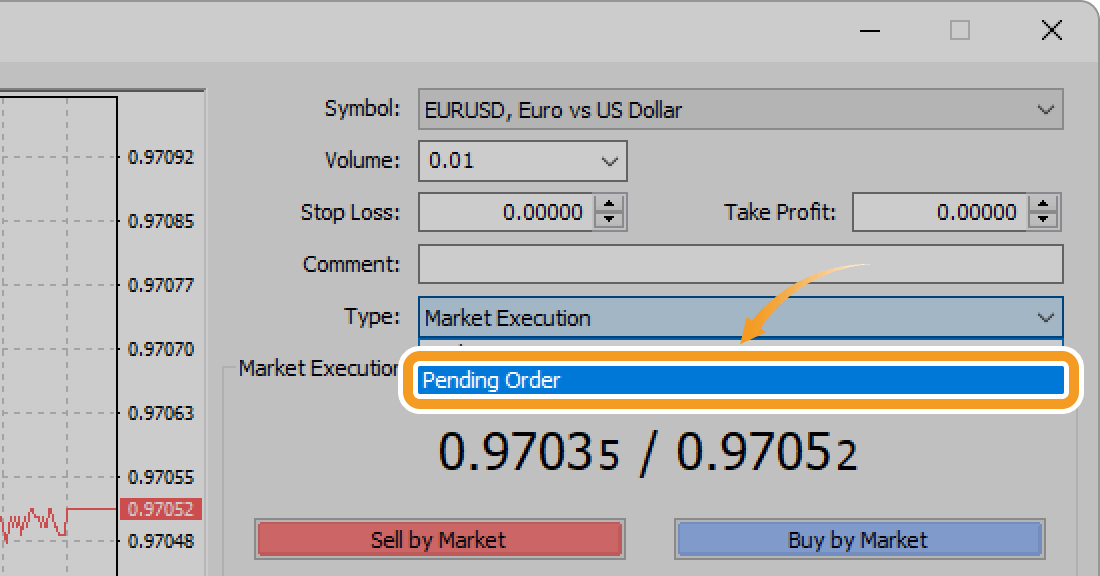 Select Pending Order for order type