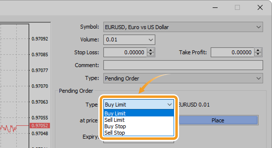 Select a type of limit/stop order