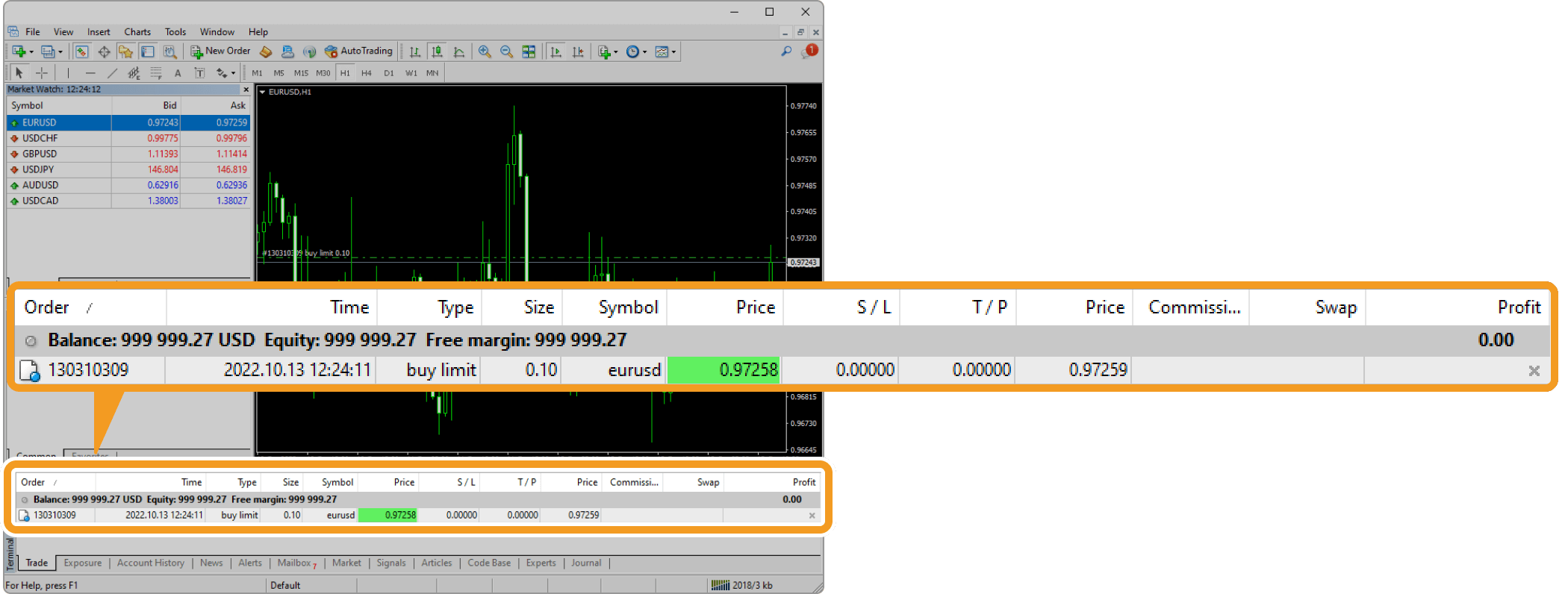 Pending limit order