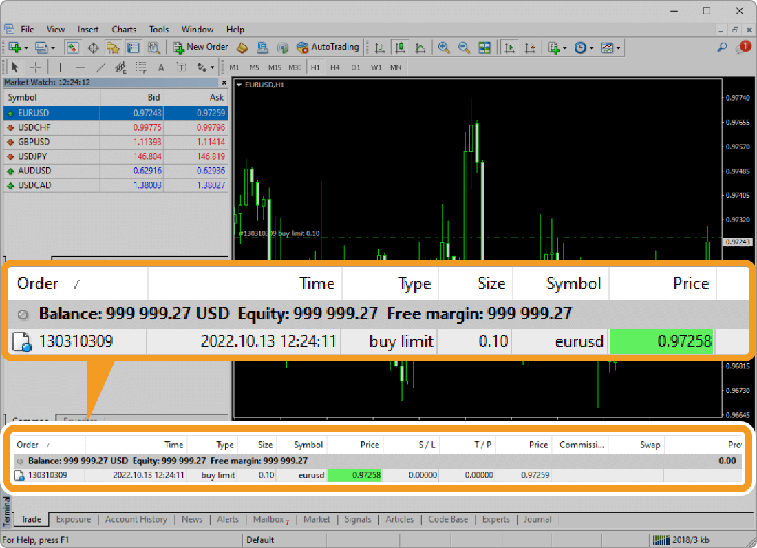 Pending limit order