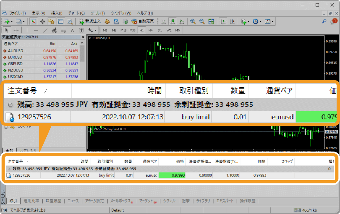 指値注文の予約発注