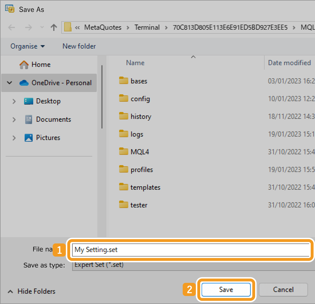 Save a settings file