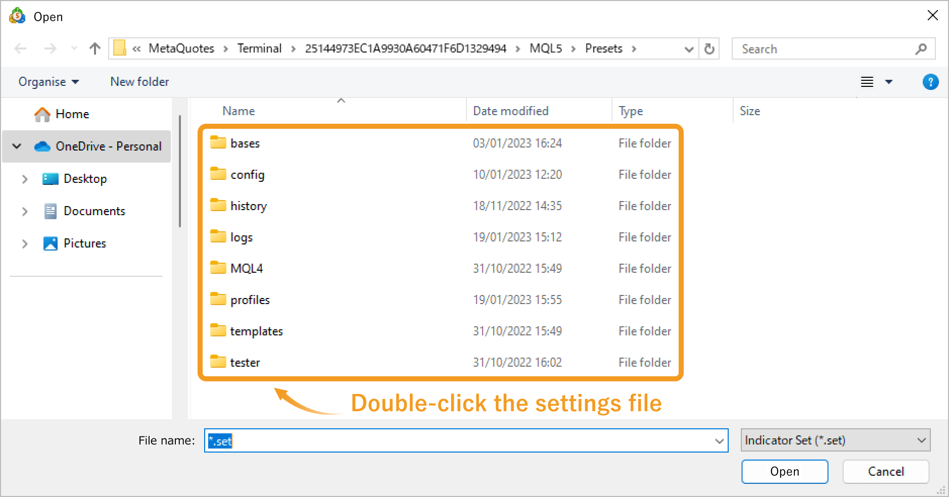 Double-click the settings file to import