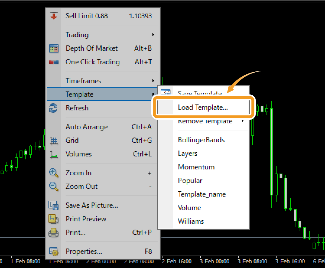 Select a template file to load and click Open