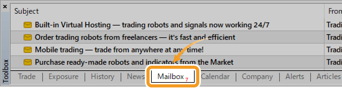 Tap the Mailbox tab in the Toolbox