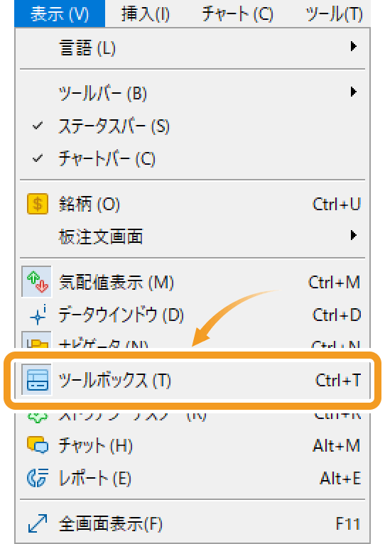 ツールボックスの表示方法