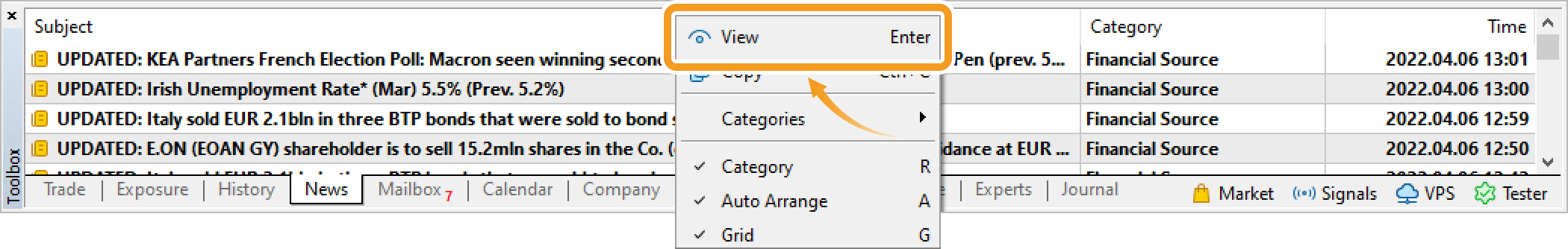 Right-click and select View from the context menu