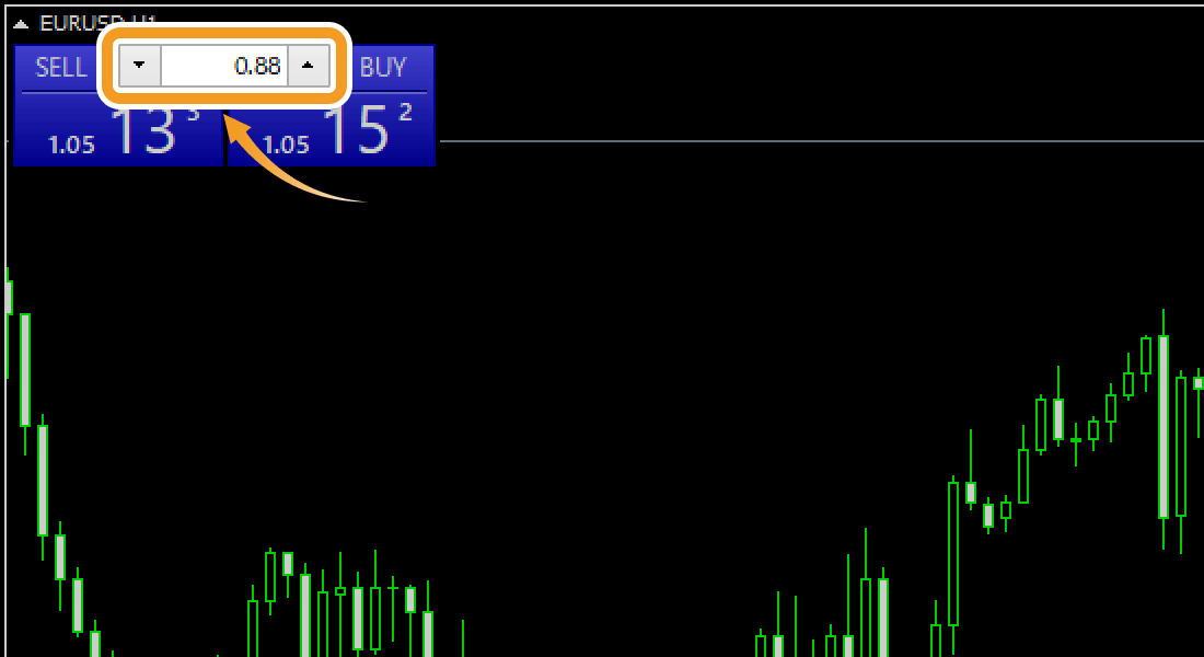 取引パネルで取引量を設定