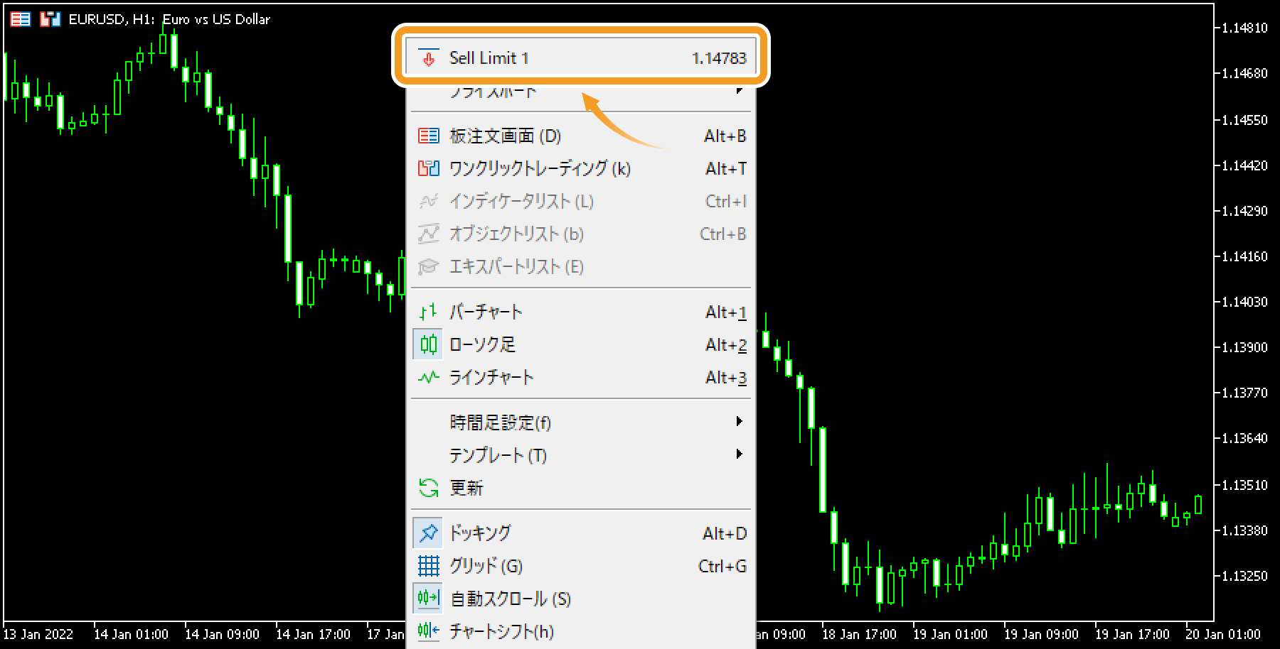 メニュー一覧から「Sell Limit（取引数量）」を選択