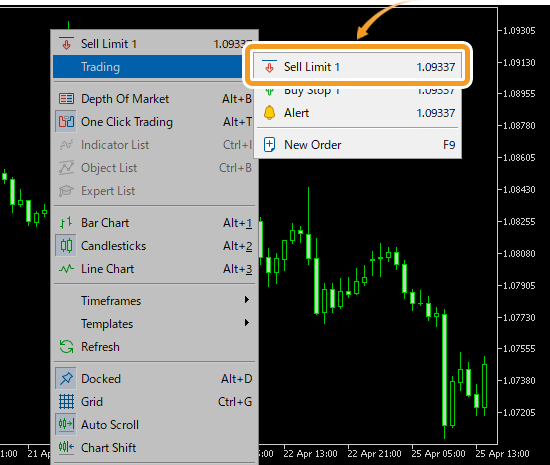 Hover the pointer over Trading, and select Sell Limit (trade volume)