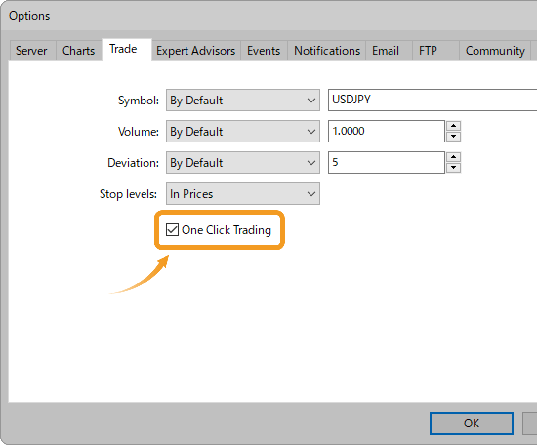 Check the One Click Trading box