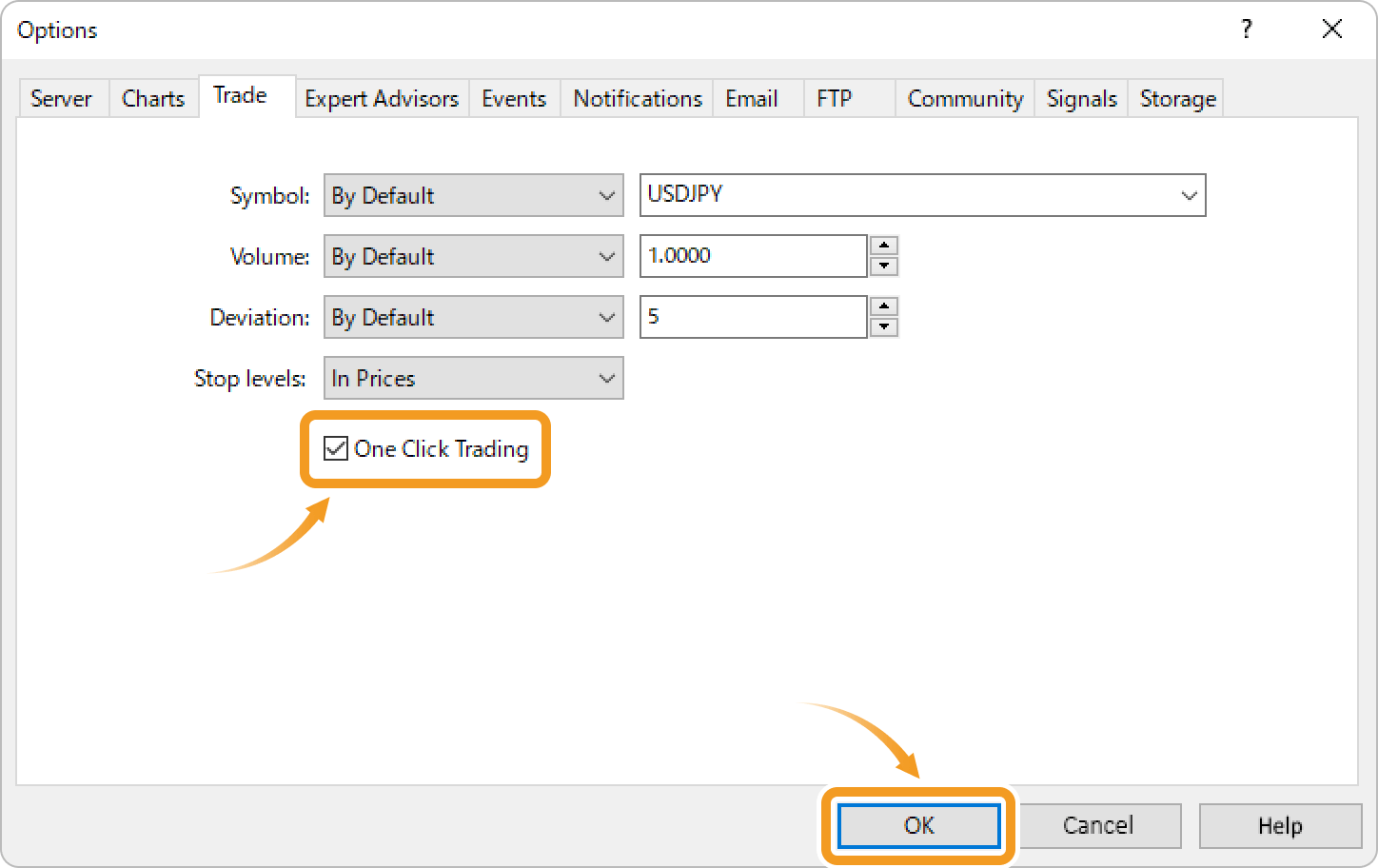 Options window