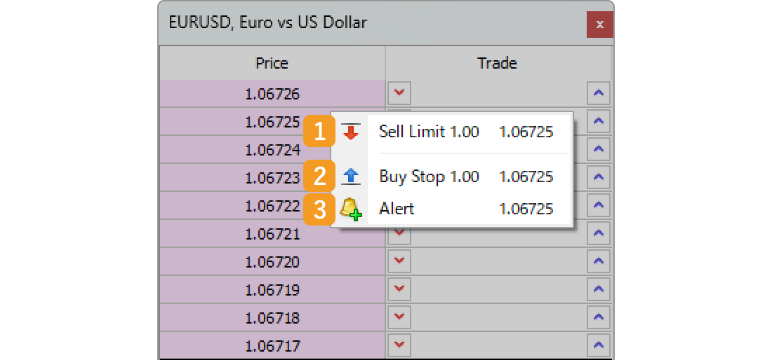 Depth of Market window settings