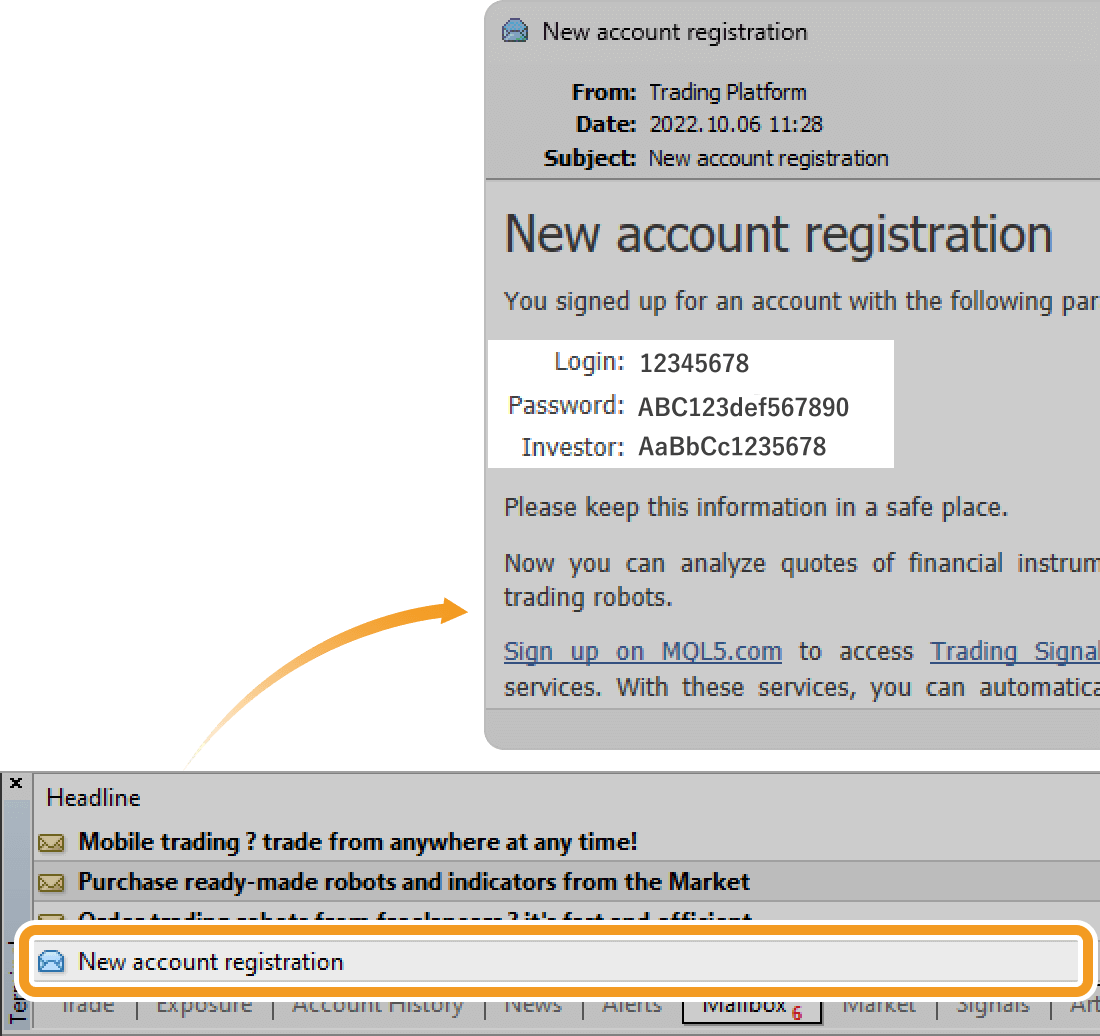 New account registration message in the Mailbox