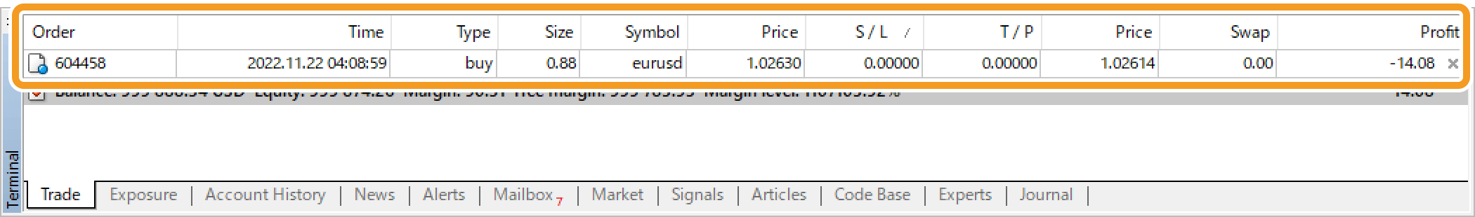 View the rest of the position in the Trade tab