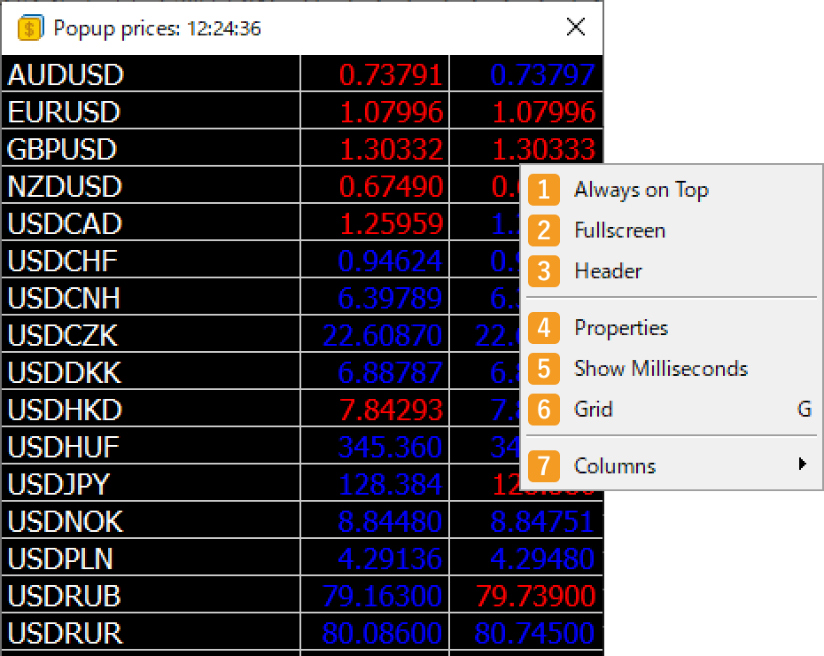 Popup Prices settings