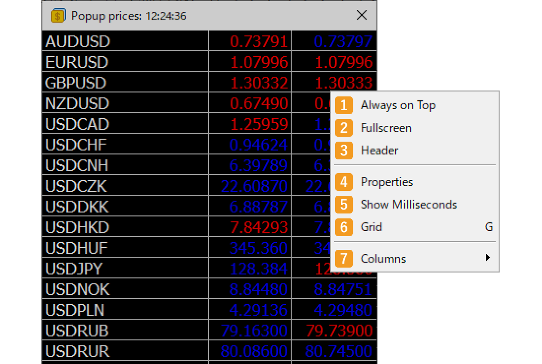 Popup Prices settings