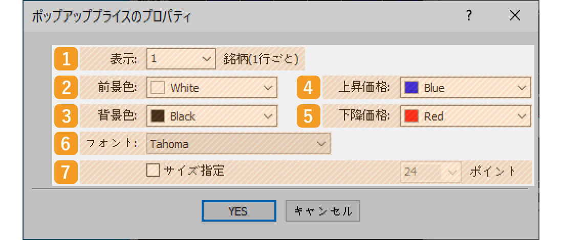 ポップアッププライスのフォントをカスタマイズ設定